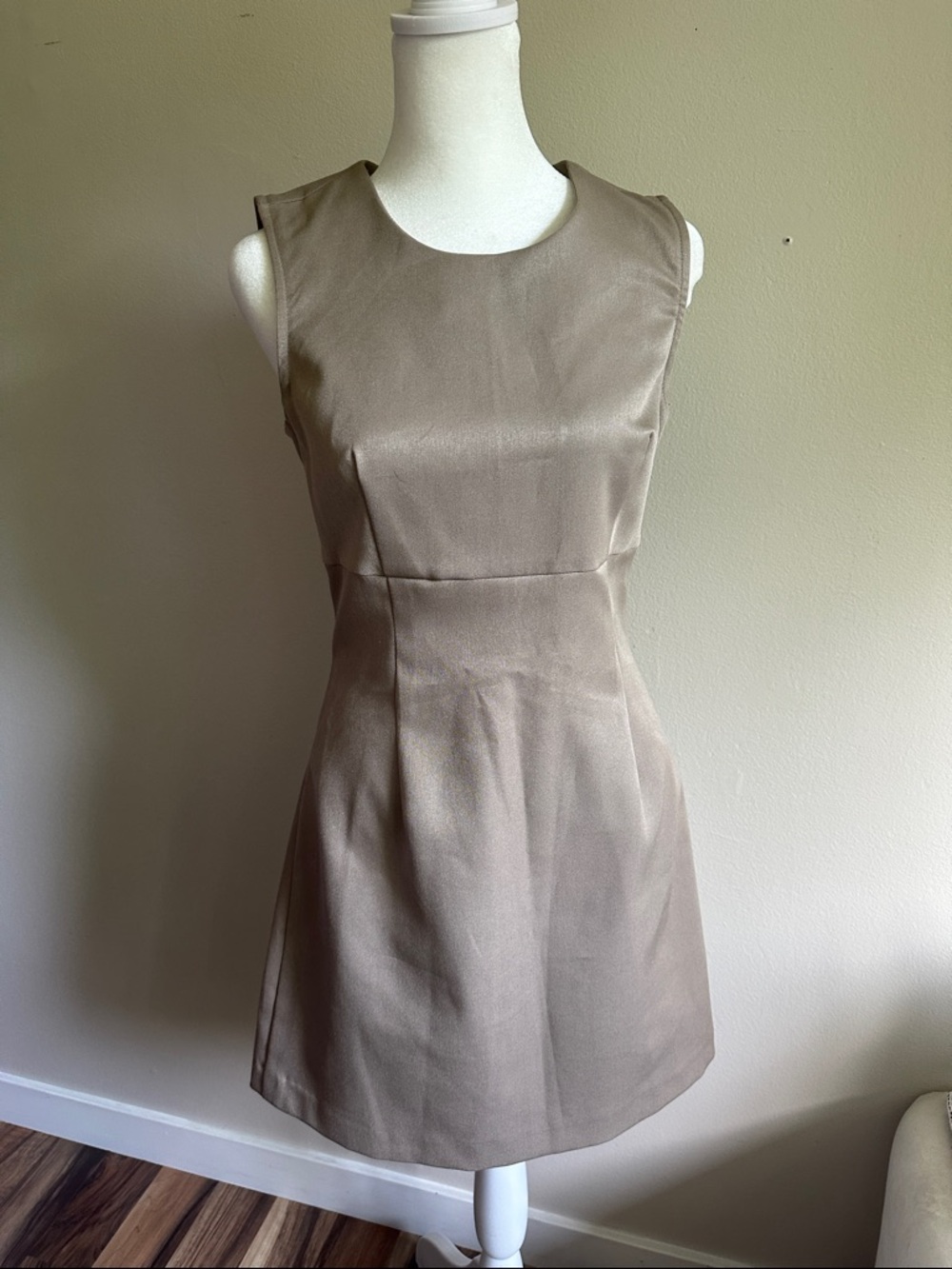 Vintage 90s Sleeveless Taupe A-Line Dress